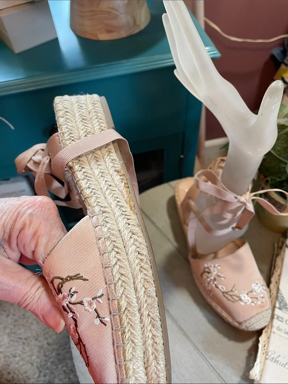 Nanette Lepore Blush Pink Embroidered Espadrille Lace-Up Flats